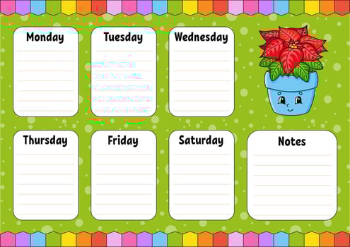 A colorful calendar with poinsettia and a green background vector