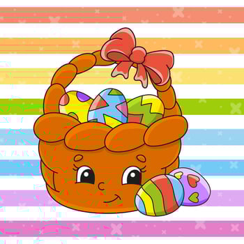 Easter basket with colorful eggs illustration vector