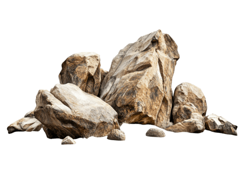Large Cluster of Heavy Boulders with Jagged Edges. Isolated on a Transparent Background png