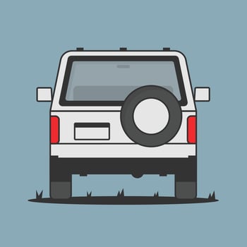 white Land cruiser backside in the bushes on white blue background vector