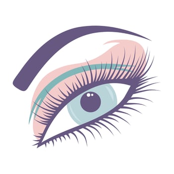 Female eye with eyebrow, eyelashes and shadows. Cartoon flat illustration. vector