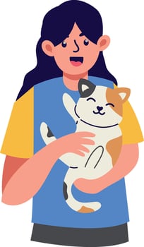 People Character with Cute Cat. Cartoon Illustration vector