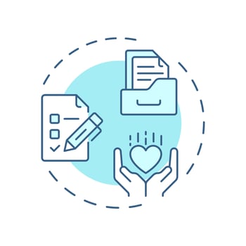 Administrative volunteering soft blue concept icon. Coordinating organization work. Contribution type. Round shape line illustration. Abstract idea. Graphic design. Easy to use in brochure vector