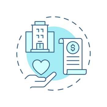 Volunteer grants soft blue concept icon. Financial donations of corporations. Contribution activity tracking. Round shape line illustration. Abstract idea. Graphic design. Easy to use in brochure vector