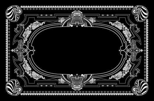Ornate Gothic pattern, Damask rug, Frame Swirl, natural motifs vines, floral, abstract art design. For decor, carpet, mats, textile black and white pattern design. vector