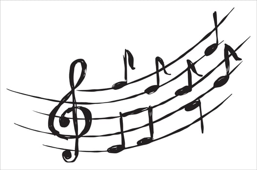 Music note. Simple sound sheet drawing. Black and white doodle tone and music key. Musical sketch design. Creative retro musical song vector