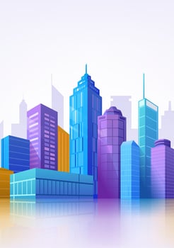 City skyline vertical illustrations are colorful and scattered vector