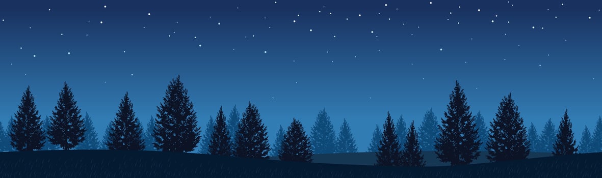 Seamless Forest Landscape At Night Background Illustration. Horizontally Repeatable. vector