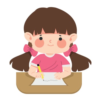 young girl doing her homework and writing vector