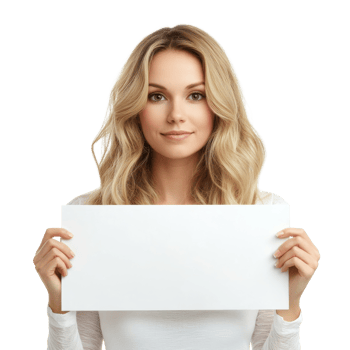Woman Holding Blank Placard on transparent background. png