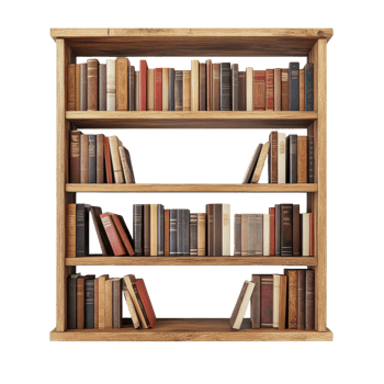 Organized Bookshelf White Interior on transparent background. png