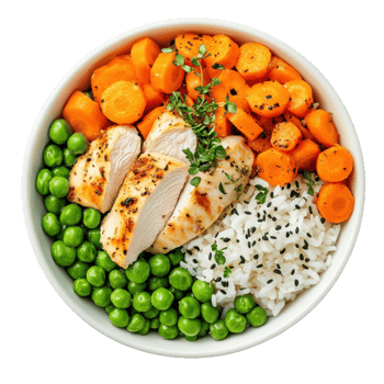 Healthy Chicken Rice Bowl Recipe on transparent background. png