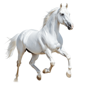 Majestic White Horse Trotting on transparent background. png