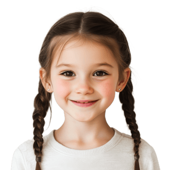 Smiling Girl with Pigtails Portrait on transparent background. png