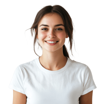 Smiling Woman in White T Shirt on transparent background. png