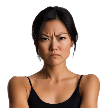 Pensive Woman Portrait Asian Model on transparent background. png