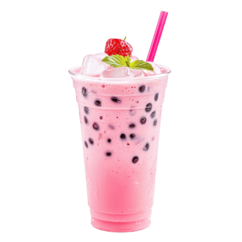 Refreshing Pink Bubble Tea with Tapioca on transparent background. png