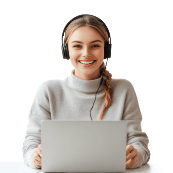 Woman Working Laptop Smile on transparent background. png