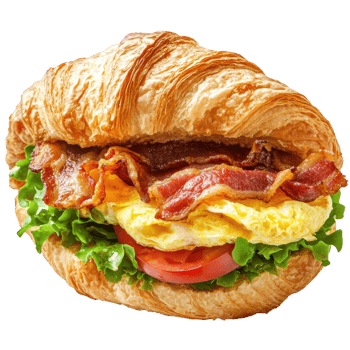 Delicious Bacon Omelet Croissant on transparent background. png