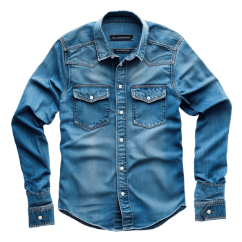 Denim Shirt Casual Style White Back on transparent background. png