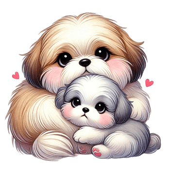 Two adorable, fluffy puppies cuddling together in a sweet moment. Animal cartoon. png