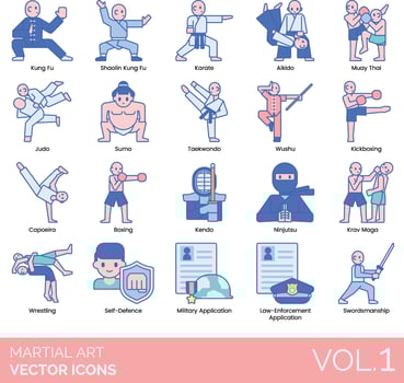Martial art icons set, vol 1 vector