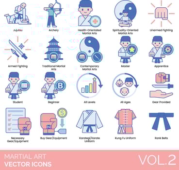 Martial art icons set, vol 2 vector