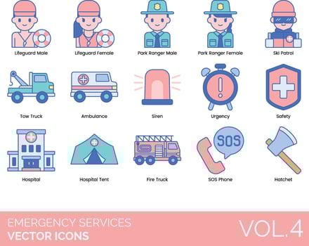 Emergency services icons set vector