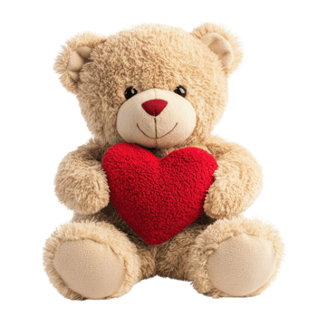 Adorable Beige Teddy with Heart on transparent background. png