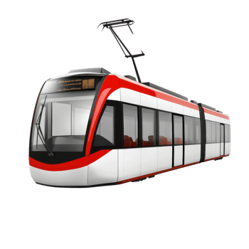 Urban Transit Modern Tram in City on transparent background. png
