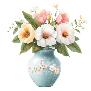 Floral Vase on White Background on transparent background. png