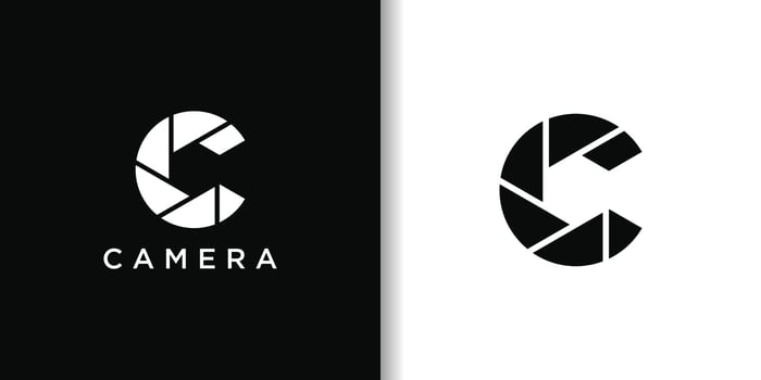 Camera logo designs, Initial Letter C with lens photography vector