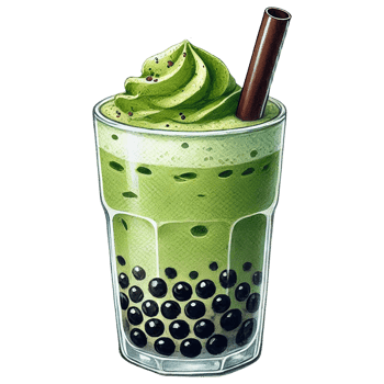 Delicious green bubble tea with creamy topping and straw. watercolor clipart. png