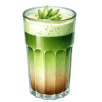 A refreshing layered smoothie in a glass with green and brown hues. watercolor clipart. png