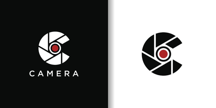 Camera logo icon design, Initial Letter C with lens photography vector