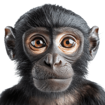 Curious Monkey Close Up on transparent background. png