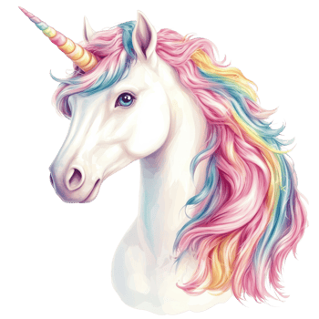Cute Unicorn Pastel Rainbow Dreams on transparent background. png