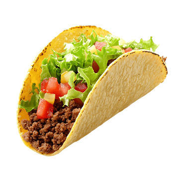 Crispy Mexican Taco with Ground Beef, Lettuce, and Cheese Isolated on Transparent Background png