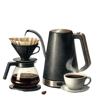 Freshly brewed coffee and equipment for the perfect morning ritual. Watercolor clipart png