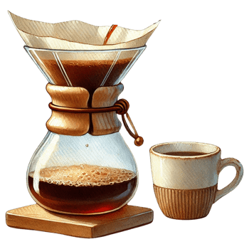 A stylish coffee maker brewing fresh, aromatic coffee. Watercolor clipart png