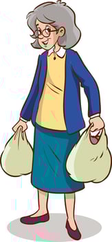 old woman shopping for groceries illustration vector