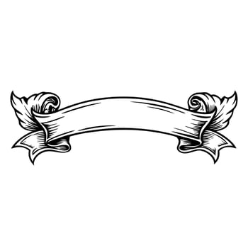 Vintage scroll banner illustration, decorative ribbon design, black and white graphic art vector