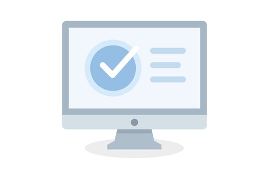 Online verification check mark icon on computer screen, computer check mark icon, approval check mark, verified check icon, PC verification vector