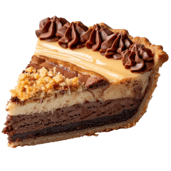 Delicious Multi-Layer Dessert Slice with Creamy Chocolate and Cookie Crumble Topping png