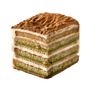 Delicious Layered Cake with Cream and Cocoa Topping Perfect for Dessert Lovers or Celebrations png