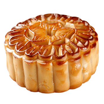 Traditional Mooncake with Intricate Design and Golden Brown Crust for Festivals and Celebrations png