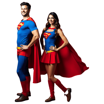 Dynamic Superhero Duo in Red Capes - Teamwork and Empowerment Concept png