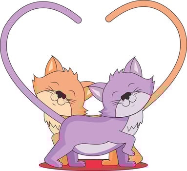 Cute Cats Making Heart With Tail Animal Couple Illustration vector
