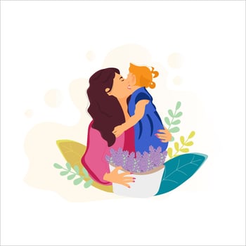 Mother and her daughter are hugging. Mother Day greeting card. vector