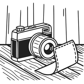 vintage camera with film roll on wooden surface vector